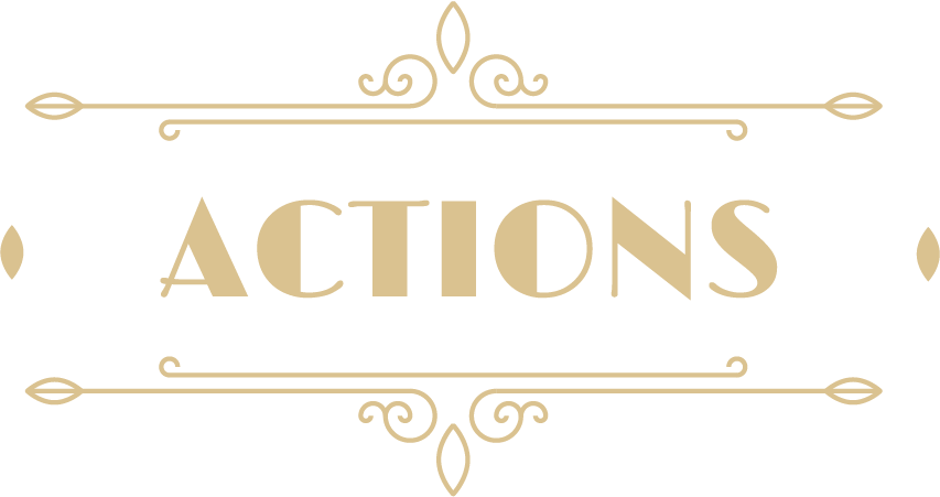 An art deco design with the word "Actions" in the middle.