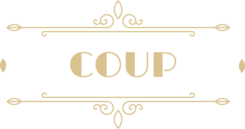 An art deco design with the word "COUP" in the middle.