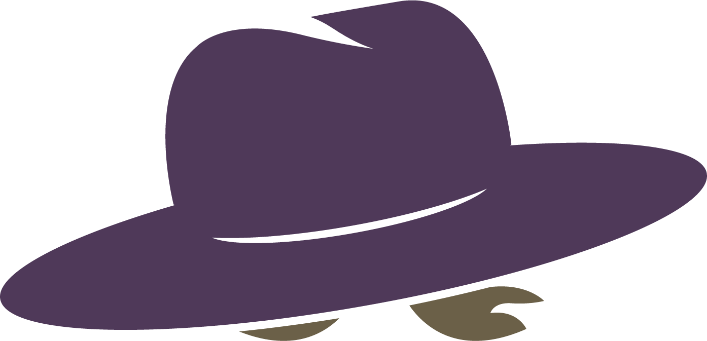 A purple fedora tilted slightly to the left, with golden eyes underneath.